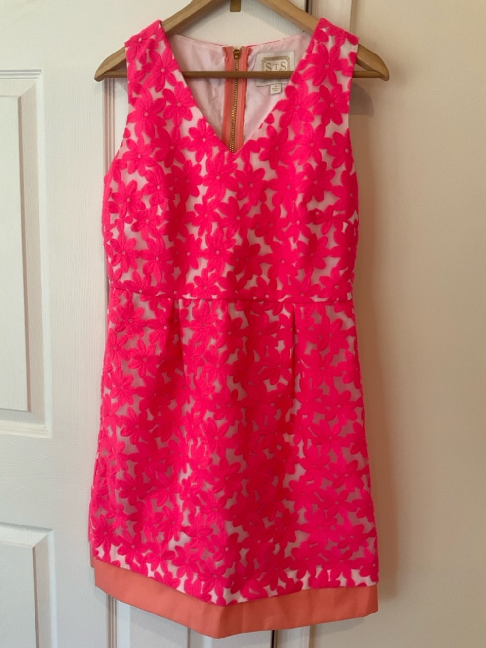 Sail to Sable Neon Pink Floral Lace Dress with Coral Hem